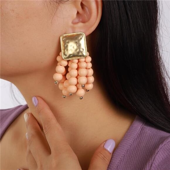 Boho Fashion Sexy Women Black Red Beads Geometry Earrings Statement Drop - Picture 10 of 14